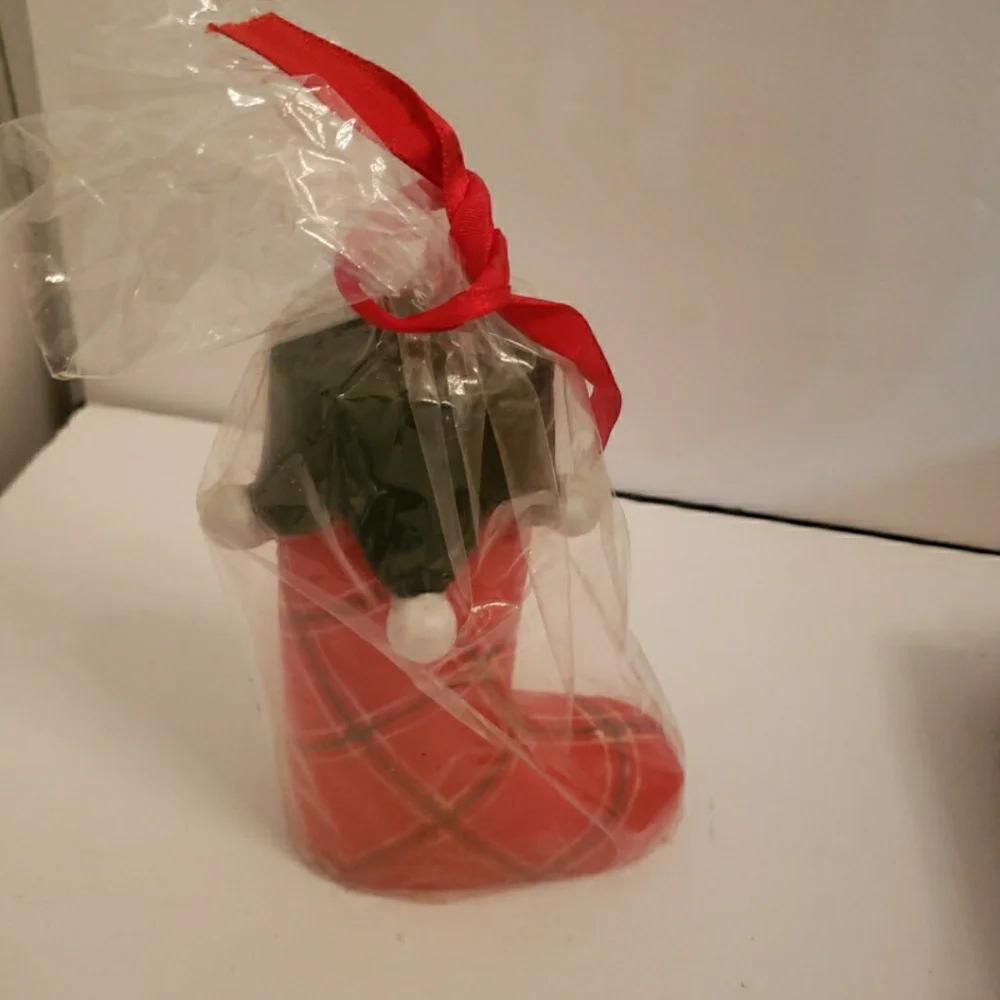 Crate & Barrel Stocking Candle Plaid Christmas Holidays